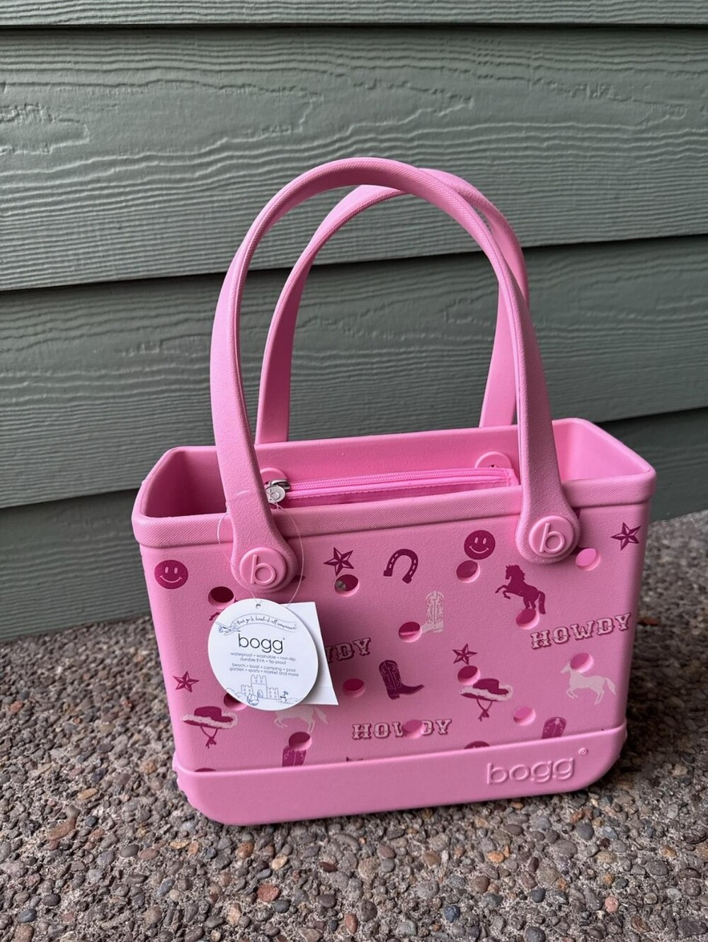 11" Bogg Bag Howdy pink western hats horses Print 11" bitty tote New with tags